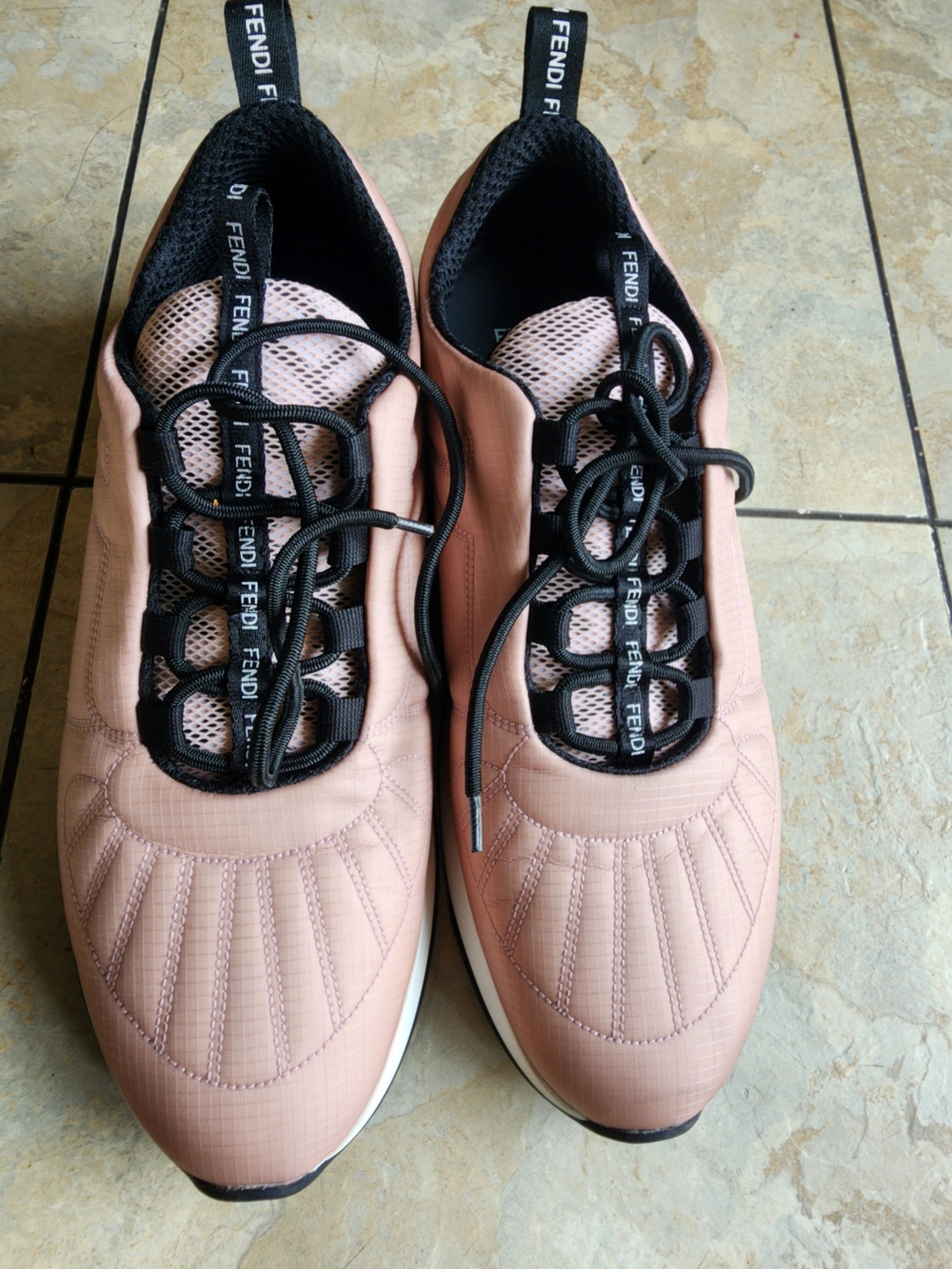 Fendi Pink Mesh & Leather Lace-Up Sneakers